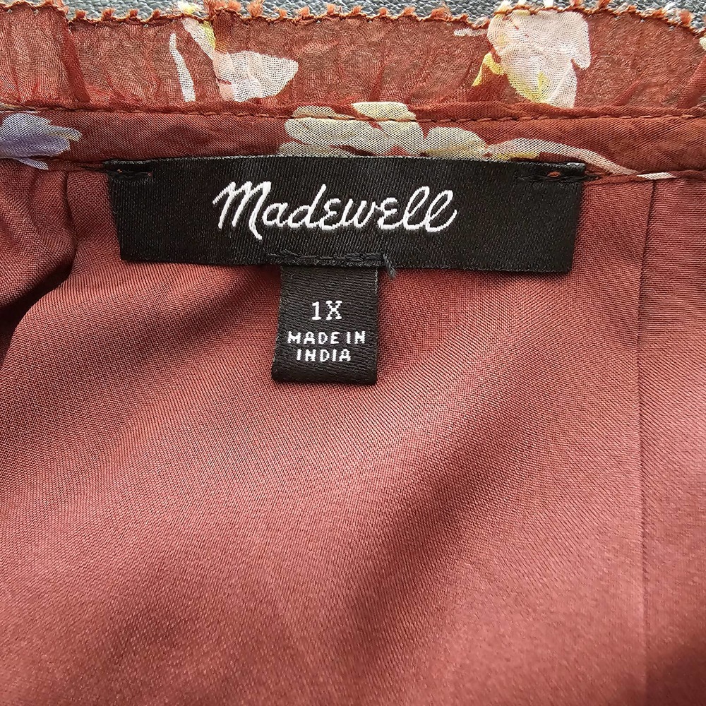 MADEWELL Women's Norma Rae Floral Print Long Sleeve Brown Mini Dress Sz 1X - Picture 5 of 12